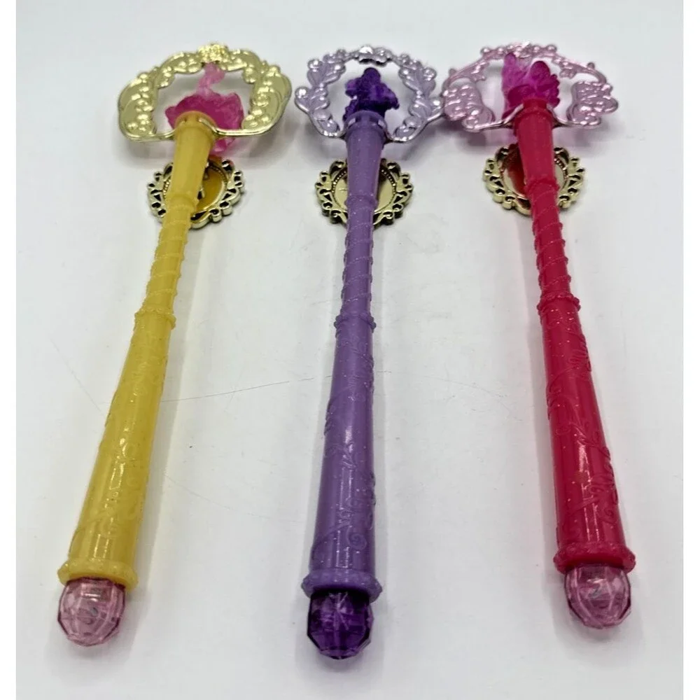 3 Disney Princess Ariel Belle Aurora Pretend Play Costume Scepter Wand 12” Turns